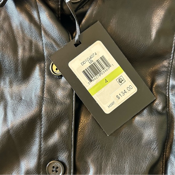 DKNY Short Puff Sleeve Faux Leather Button Down Dress. Size 4. - Picture 12 of 16